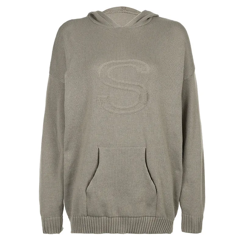 Amozae winter outfits men American Casual Loose Sweater Letter Niche Design Hooded Sweater Autumn and Winter New Pocket Long Sleeve Top