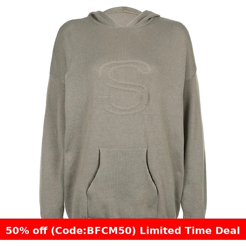 Amozae winter outfits men American Casual Loose Sweater Letter Niche Design Hooded Sweater Autumn and Winter New Pocket Long Sleeve Top