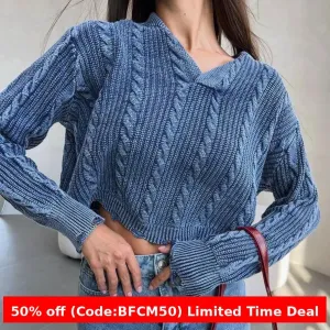 Amozae winter outfits men Sexy Short Exposed Navel Broken Style Pullover Sweater Autumn and Winter Twist Woven Street Fashion Sweater