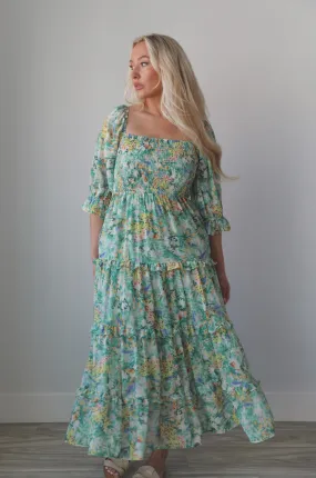 Andrea Green Floral Midi Dress