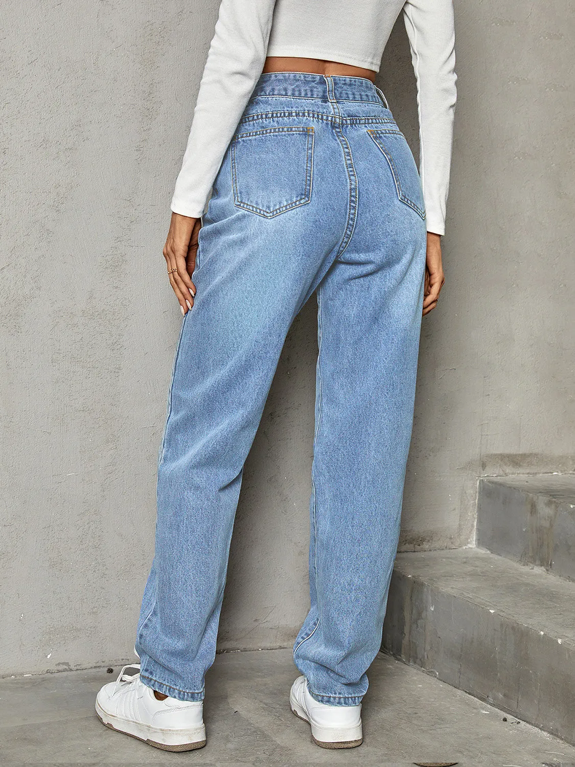 Asymmetrical Straight Leg Jeans New women's Fashion High Waist Cotton Jeans Premium KESLEY