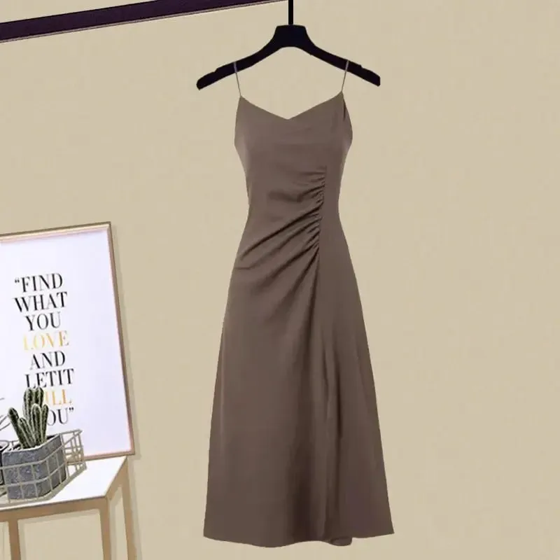 Autumn/Winter New Dress Matching Set Women's Knit Sweater Sling Skirt Two Piece Elegant Pullover Suit