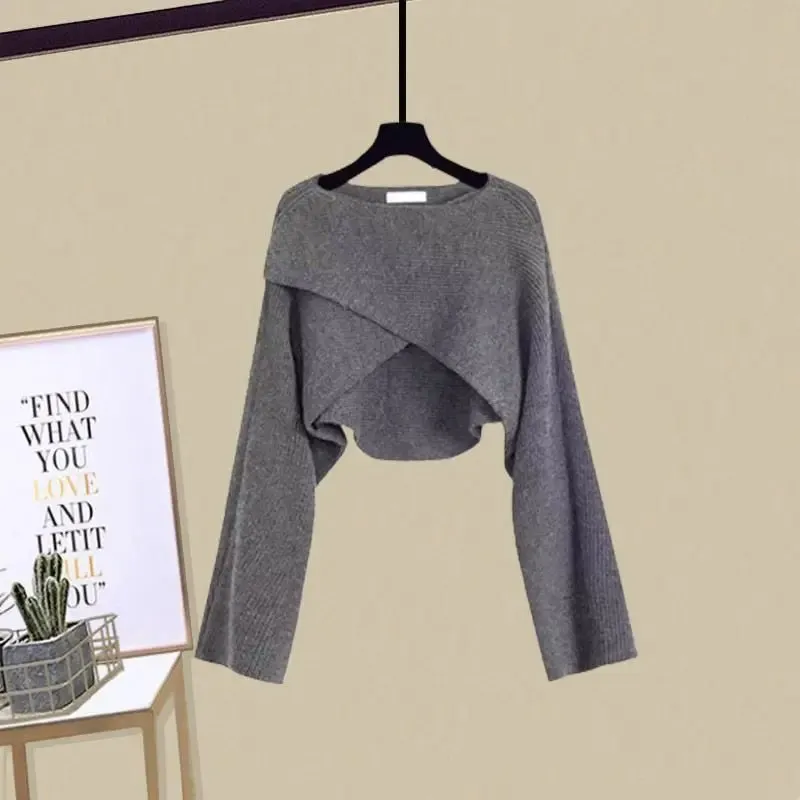 Autumn/Winter New Dress Matching Set Women's Knit Sweater Sling Skirt Two Piece Elegant Pullover Suit