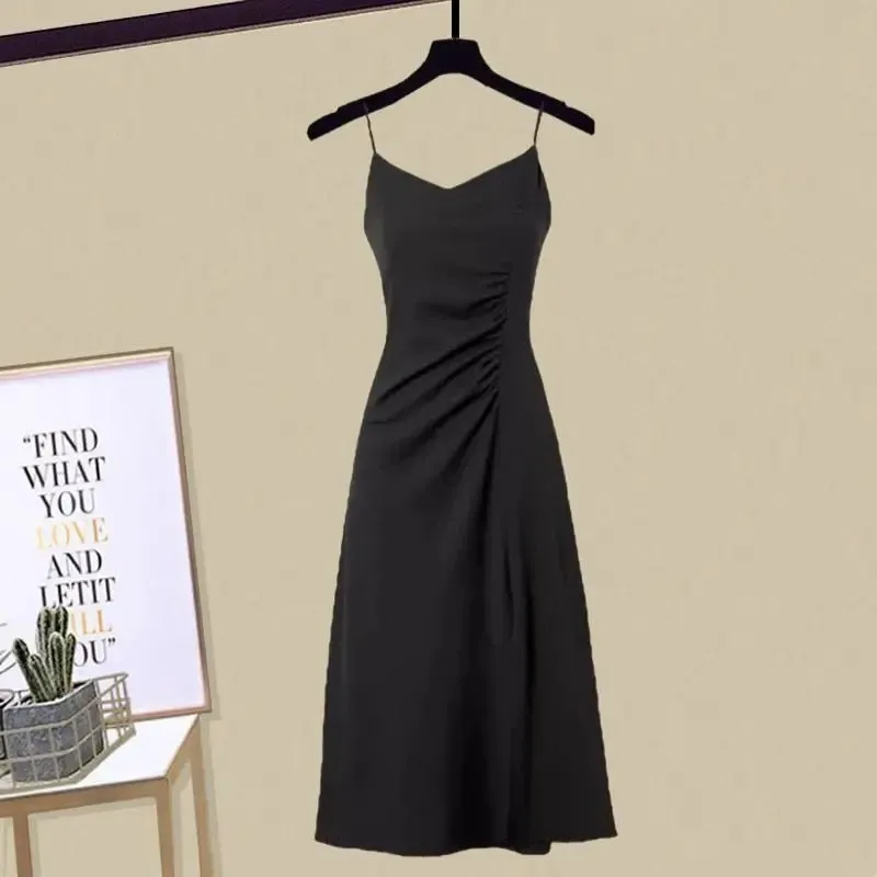 Autumn/Winter New Dress Matching Set Women's Knit Sweater Sling Skirt Two Piece Elegant Pullover Suit