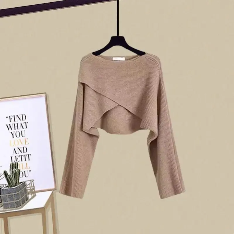 Autumn/Winter New Dress Matching Set Women's Knit Sweater Sling Skirt Two Piece Elegant Pullover Suit