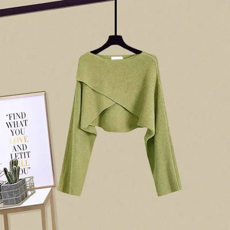 Autumn/Winter New Dress Matching Set Women's Knit Sweater Sling Skirt Two Piece Elegant Pullover Suit