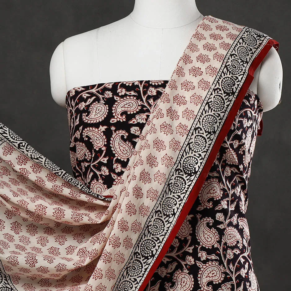 Black - 3pc Bagh Block Printed Cotton Suit Material Set