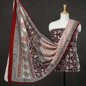 Black - 3pc Bagh Block Printed Cotton Suit Material Set