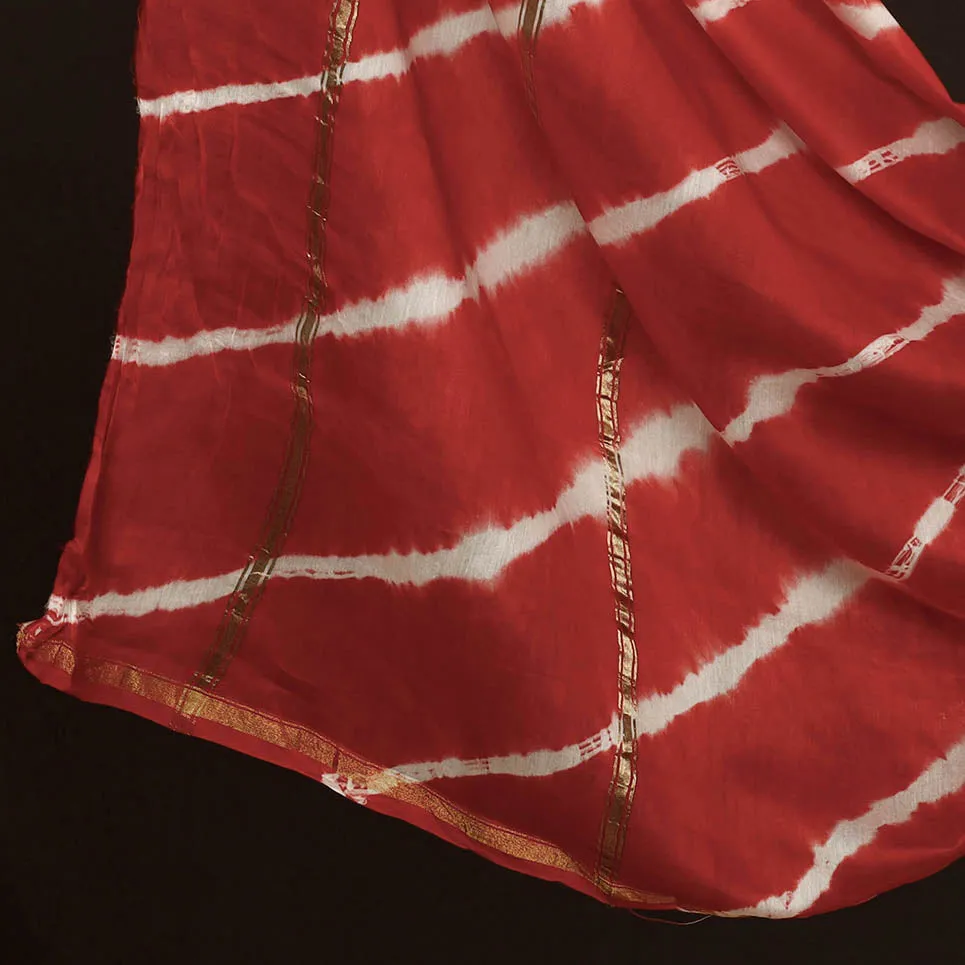 Black - 3pc Black & Red Miura Shibori Tie-Dye Chanderi Silk Suit Material Set