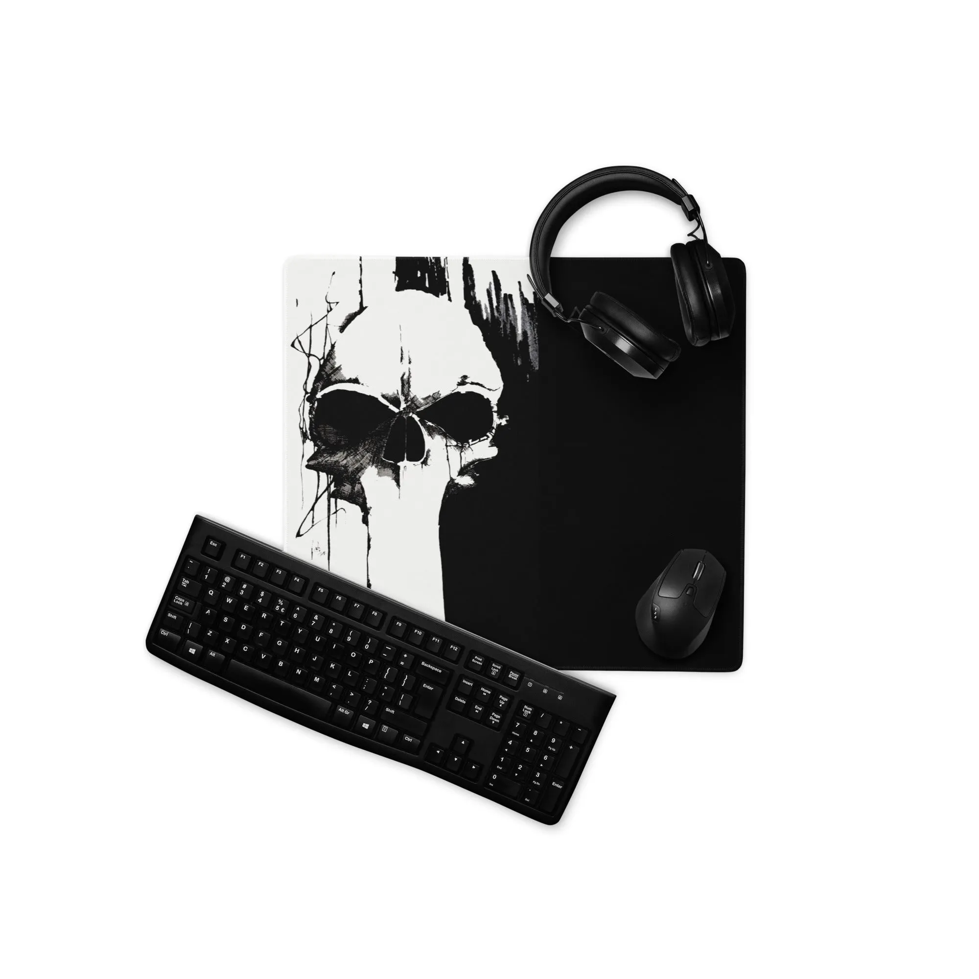 Black and White Skull Gaming Mouse Pad