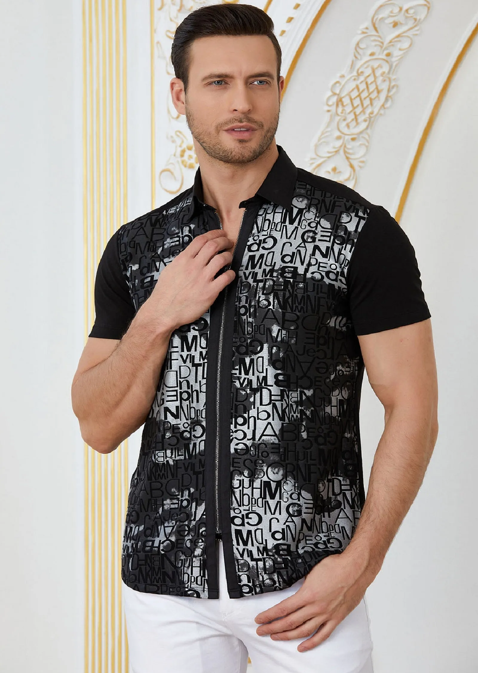 Black Silver "Words" Zipper Shirt