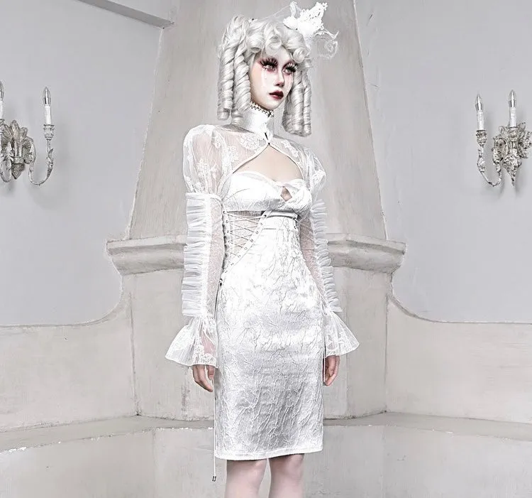 [blood supply]Frost Queen Silver White Strappy Maxi Dress