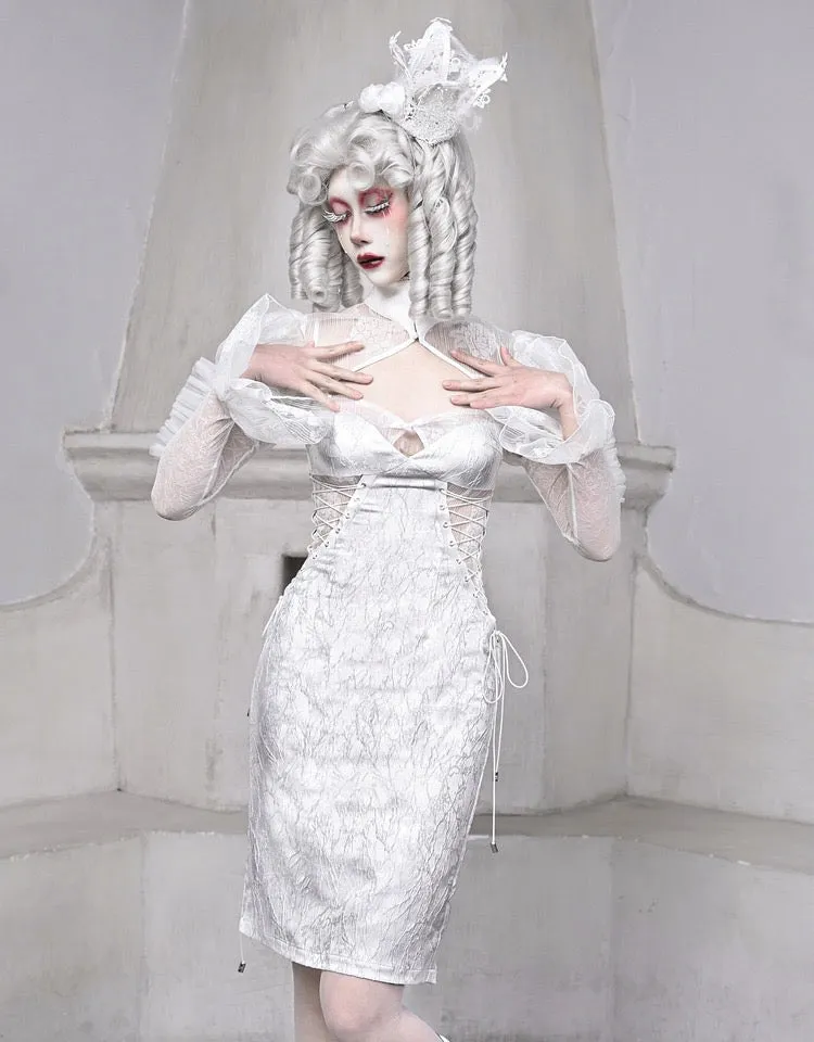 [blood supply]Frost Queen Silver White Strappy Maxi Dress
