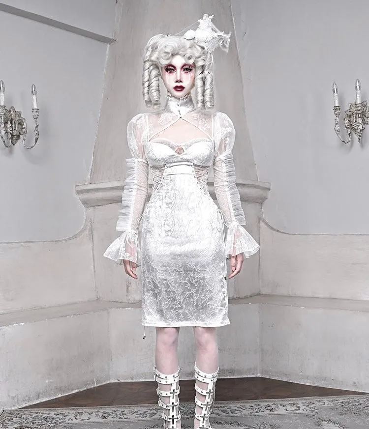 [blood supply]Frost Queen Silver White Strappy Maxi Dress
