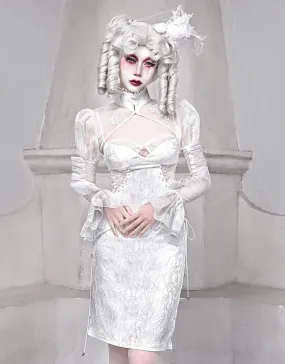 [blood supply]Frost Queen Silver White Strappy Maxi Dress