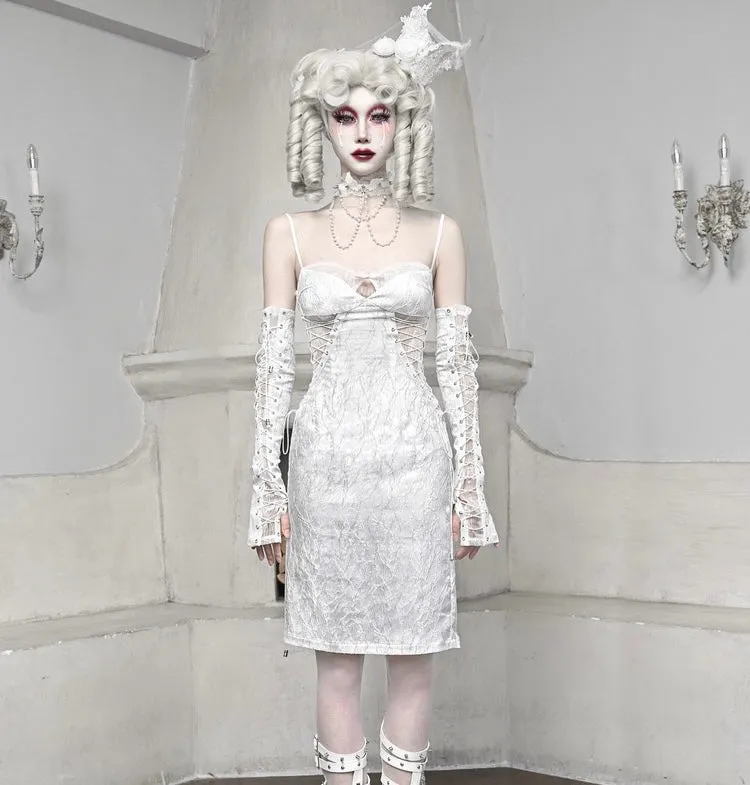 [blood supply]Frost Queen Silver White Strappy Maxi Dress