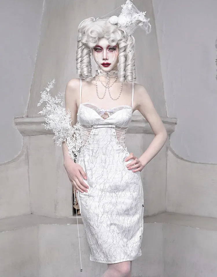[blood supply]Frost Queen Silver White Strappy Maxi Dress