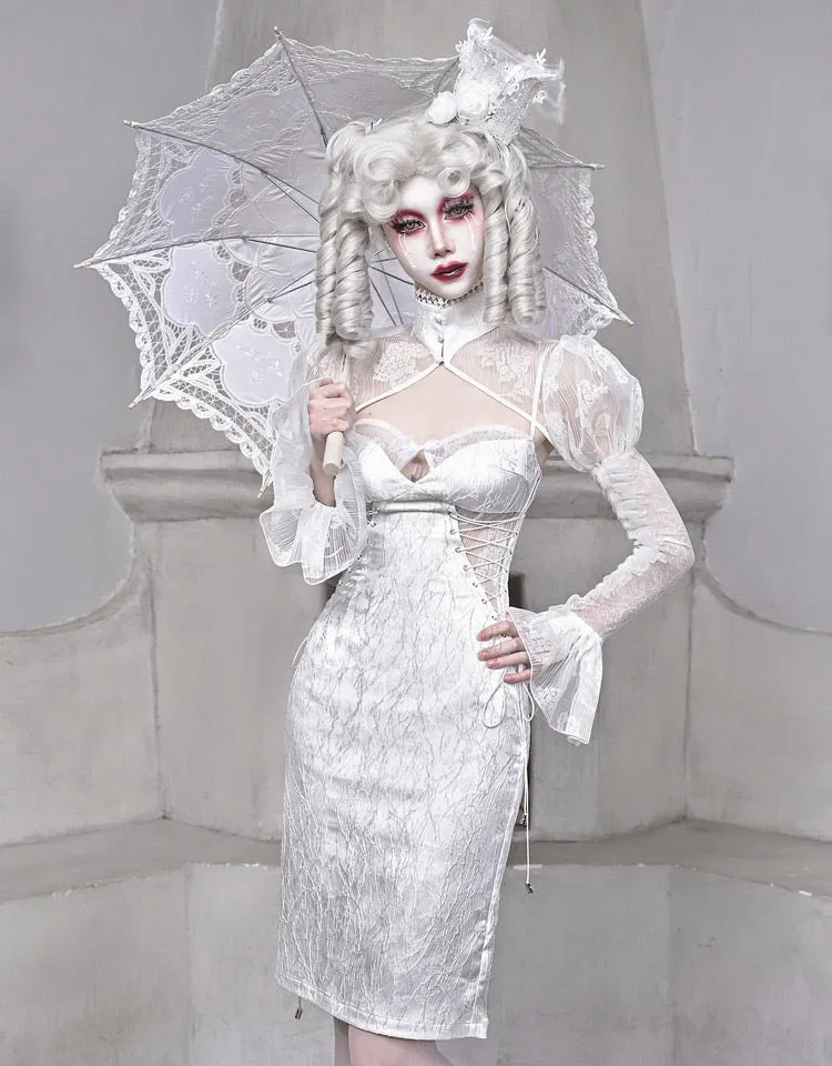 [blood supply]Frost Queen Silver White Strappy Maxi Dress