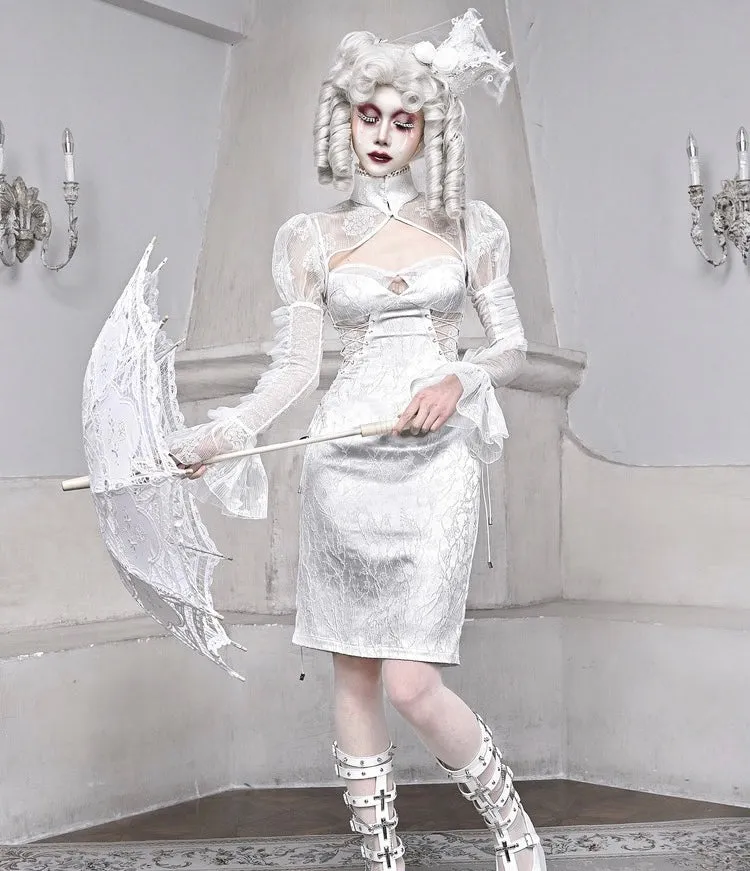[blood supply]Frost Queen Silver White Strappy Maxi Dress