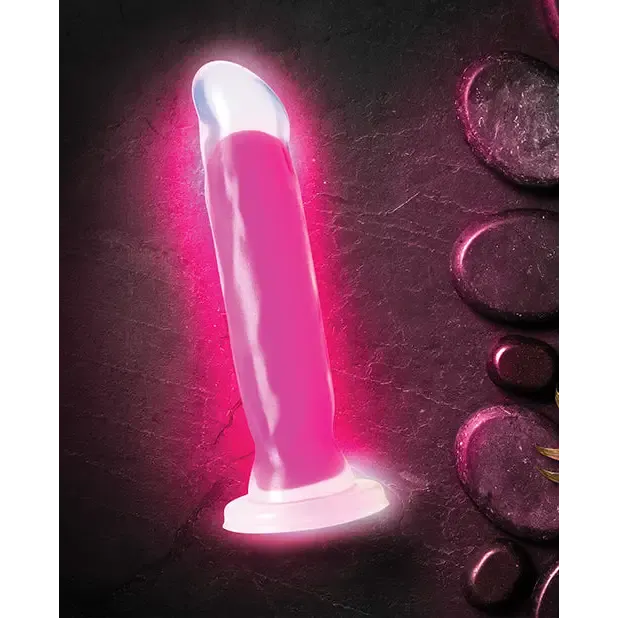 Blush Neo Elite Glow in the Dark Marquee 8 in. Silicone Dual Density Dildo with Suction Cup Neon Pink