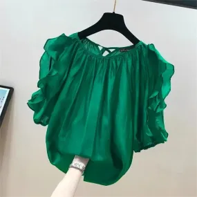 Breathable Casual Summer Ruffled Sleeve Blouse for Women