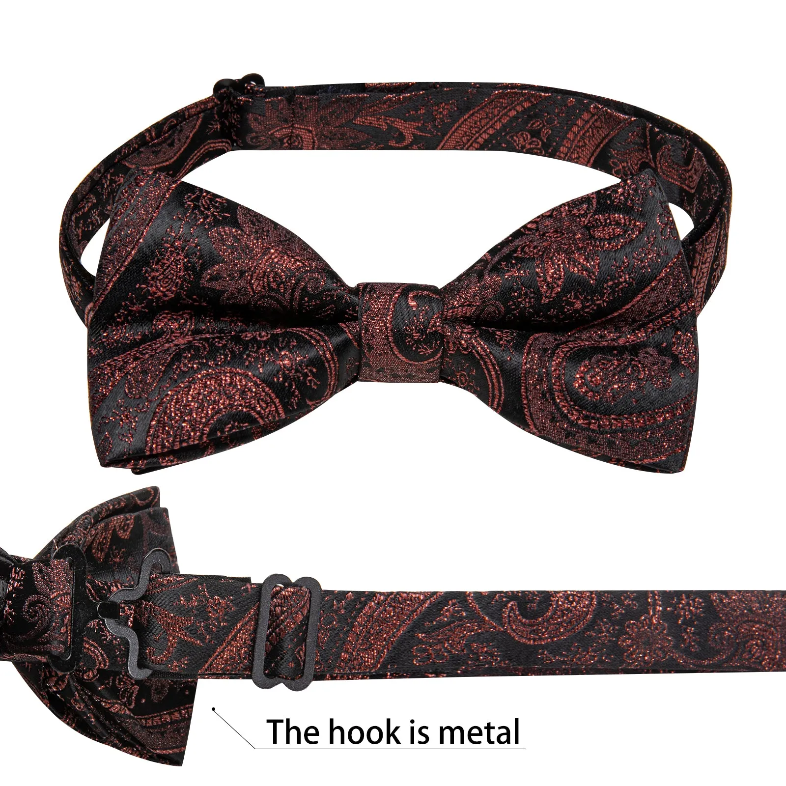 Brown Red Paisley Jacquard Silk Men's Collar Vest Bow Tie Handkerchief Cufflinks Set