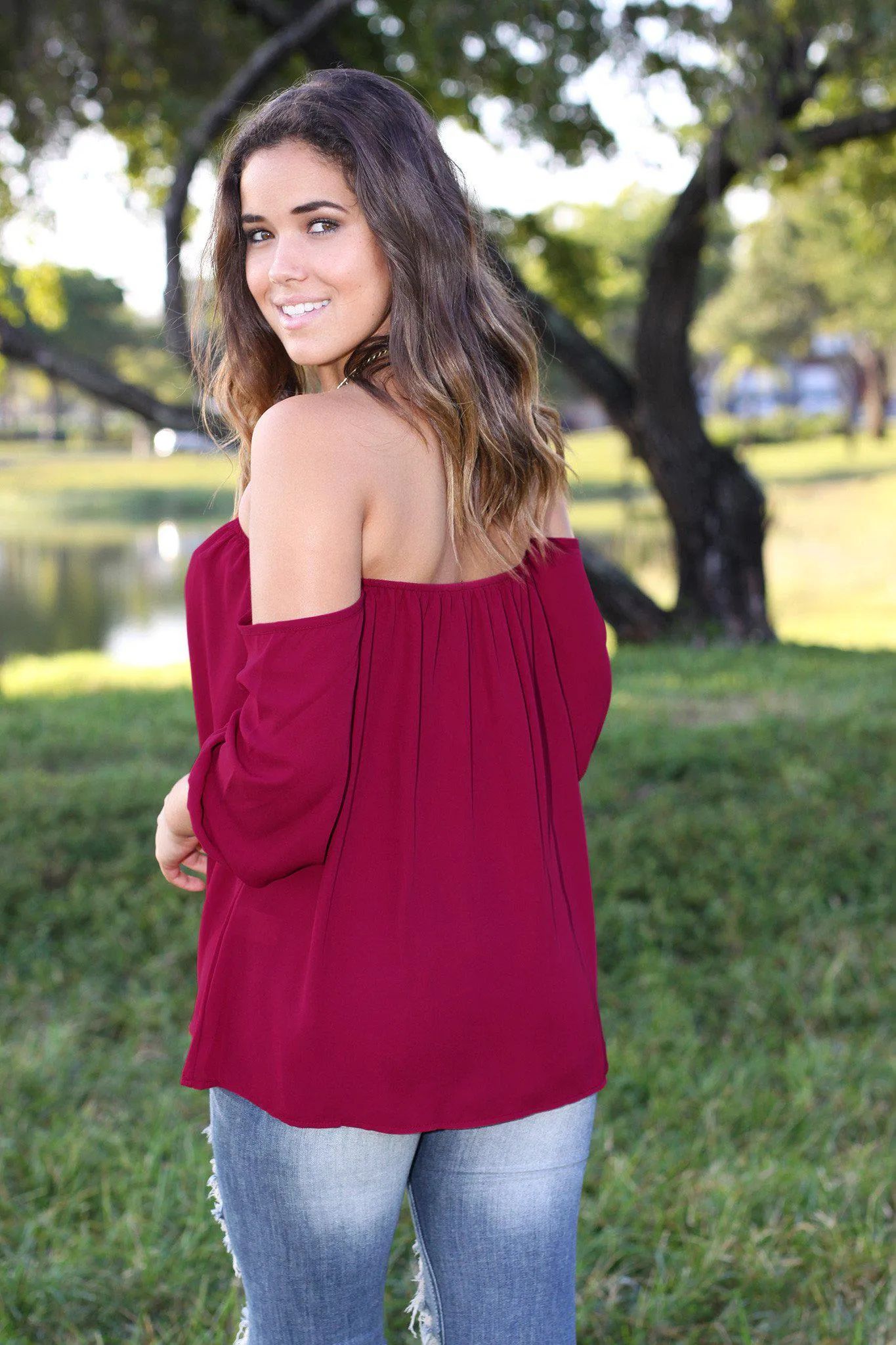 Burgundy Off Shoulder Top