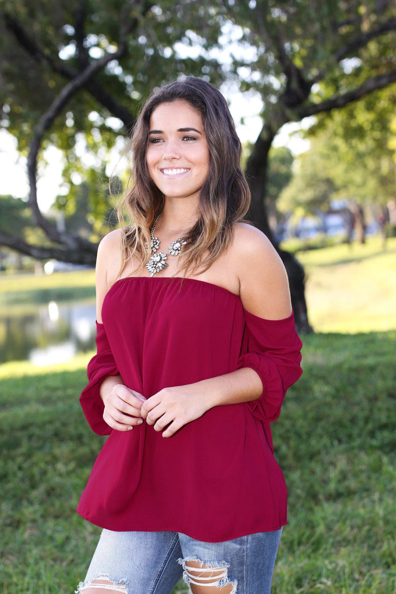 Burgundy Off Shoulder Top