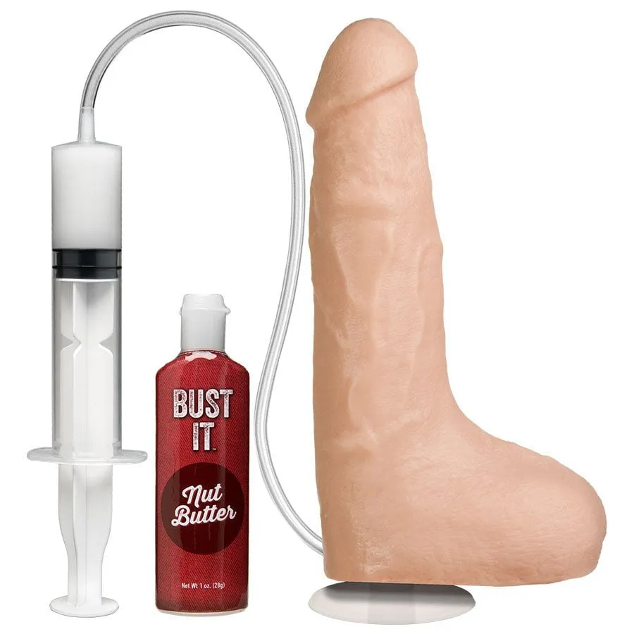 Bust It 8.5 Inch Realistic Squirting Dildo with Balls (White/Black)
