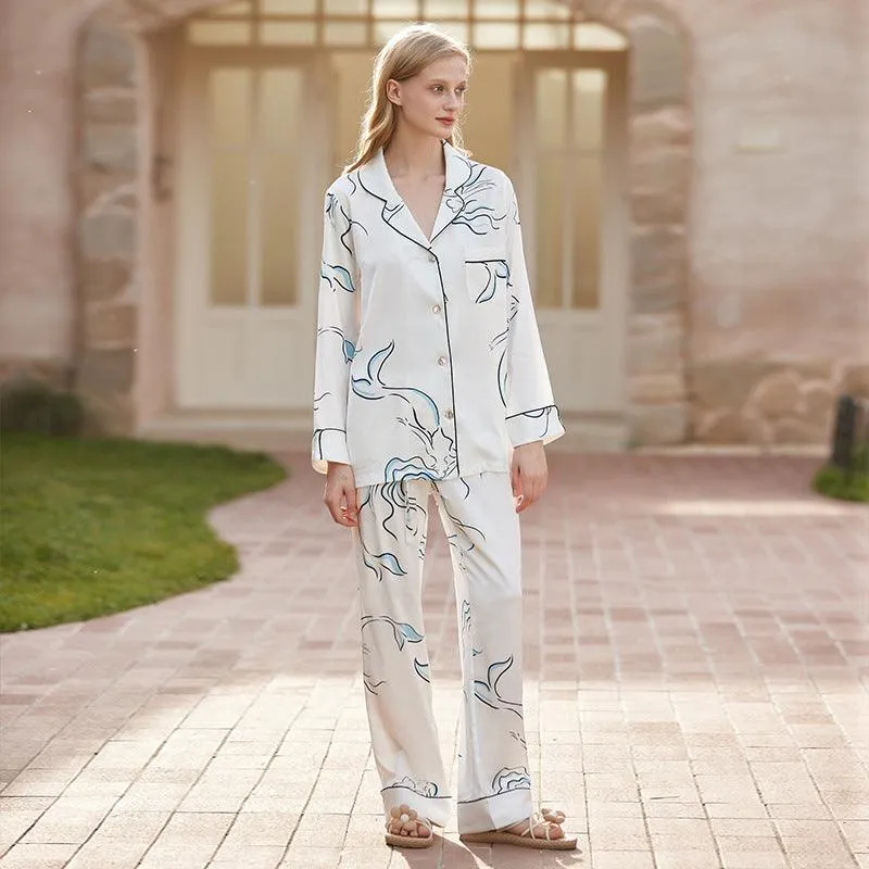 Can Wear Outside Home Clothes French Senior Sense Of Printed Ice Silk Pajamas