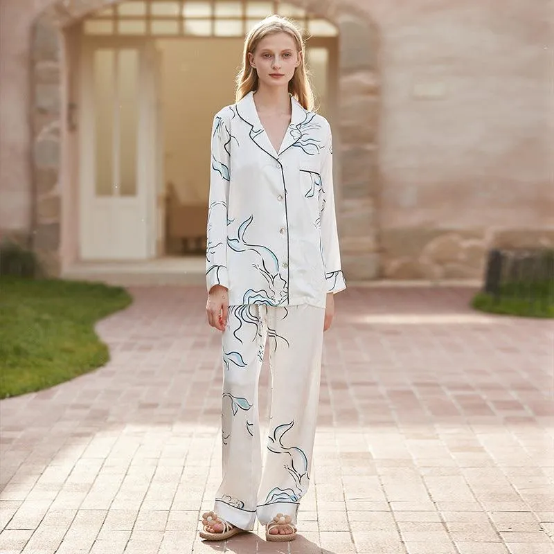 Can Wear Outside Home Clothes French Senior Sense Of Printed Ice Silk Pajamas