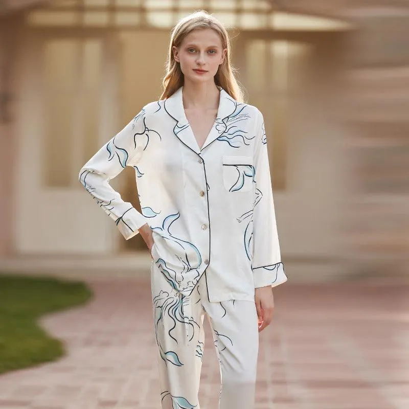 Can Wear Outside Home Clothes French Senior Sense Of Printed Ice Silk Pajamas