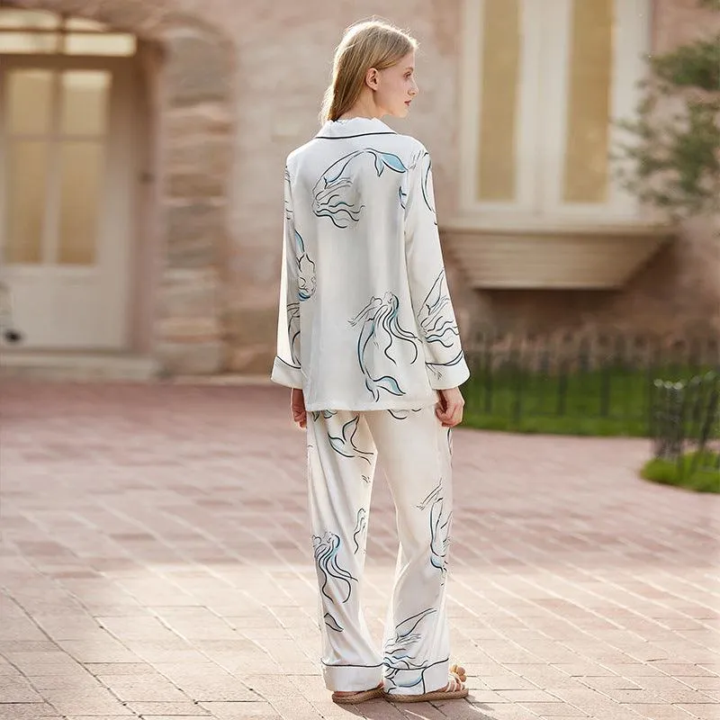 Can Wear Outside Home Clothes French Senior Sense Of Printed Ice Silk Pajamas