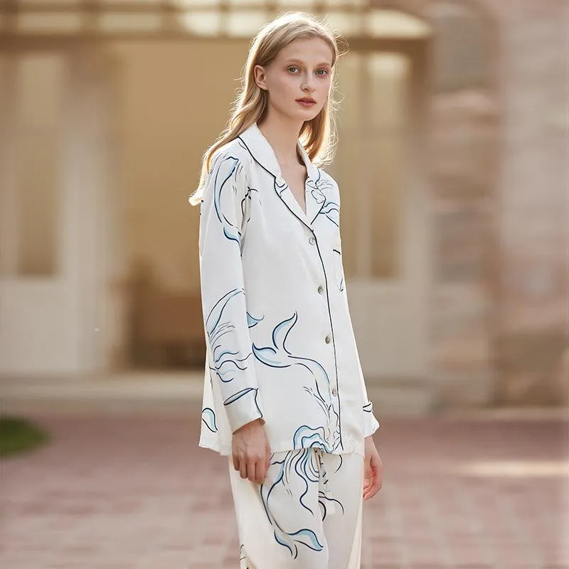 Can Wear Outside Home Clothes French Senior Sense Of Printed Ice Silk Pajamas