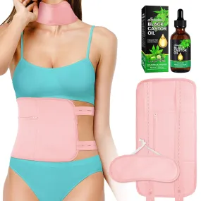 Castor Oil Pack Wrap for Liver and Thyroid Neck with 60 ml Organic Castor Oil,Reusable Organic Castor Oil Packs Kit (Pink) Flannel Cotton Anti Oil Leak