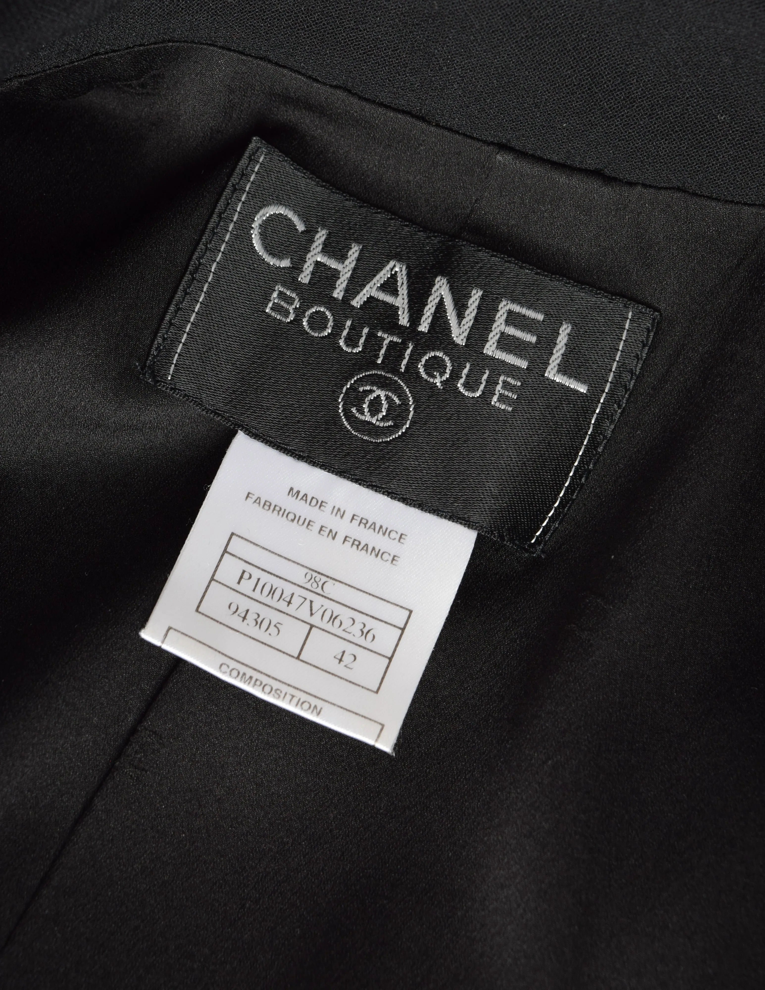 Chanel Vintage Cruise 1998 Black Jacket and Sheer Silk Chiffon Pants Suit