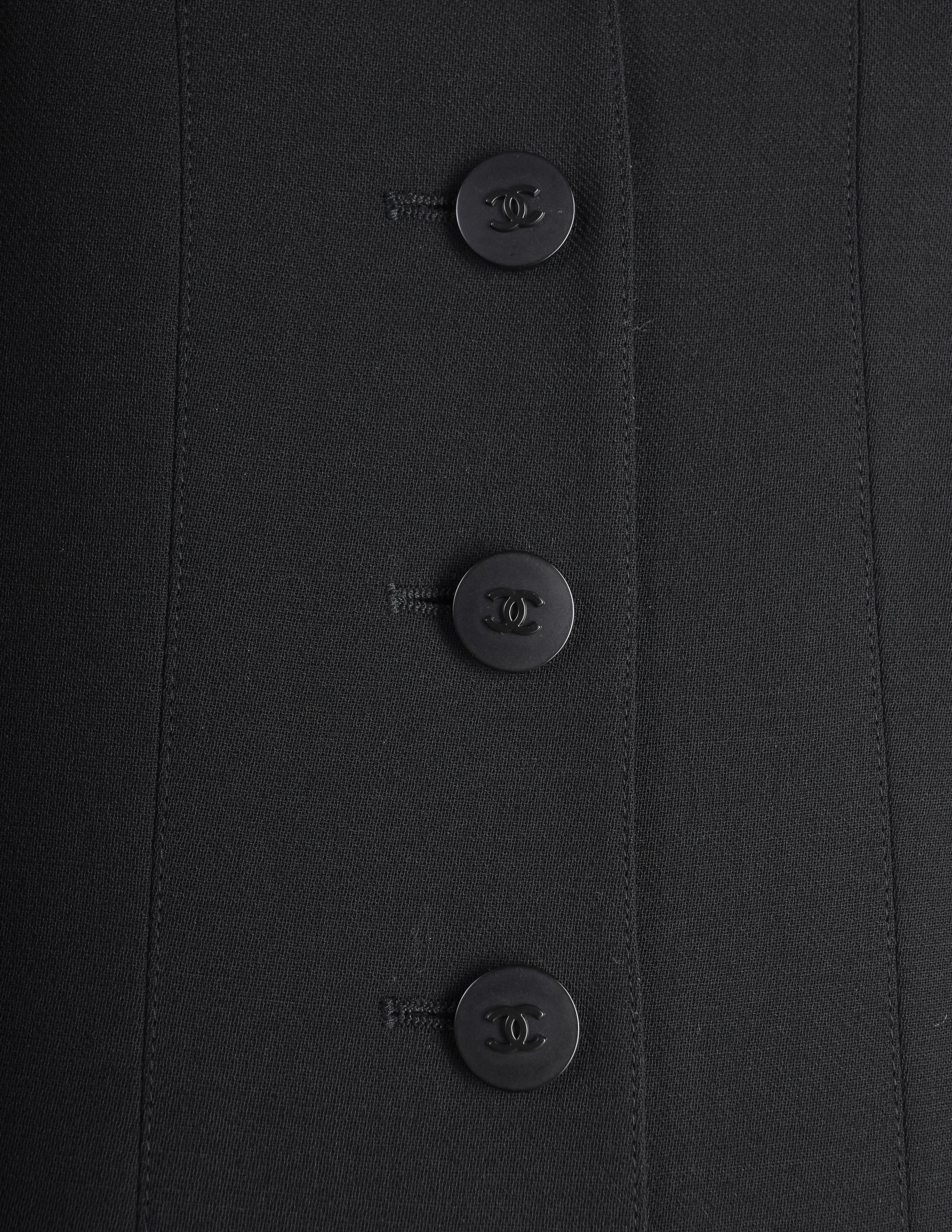 Chanel Vintage Cruise 1998 Black Jacket and Sheer Silk Chiffon Pants Suit