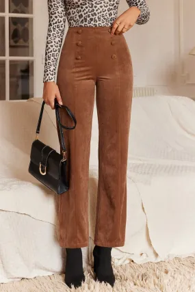 Chestnut Solid Colour Double Breasted Straight Leg Pants
