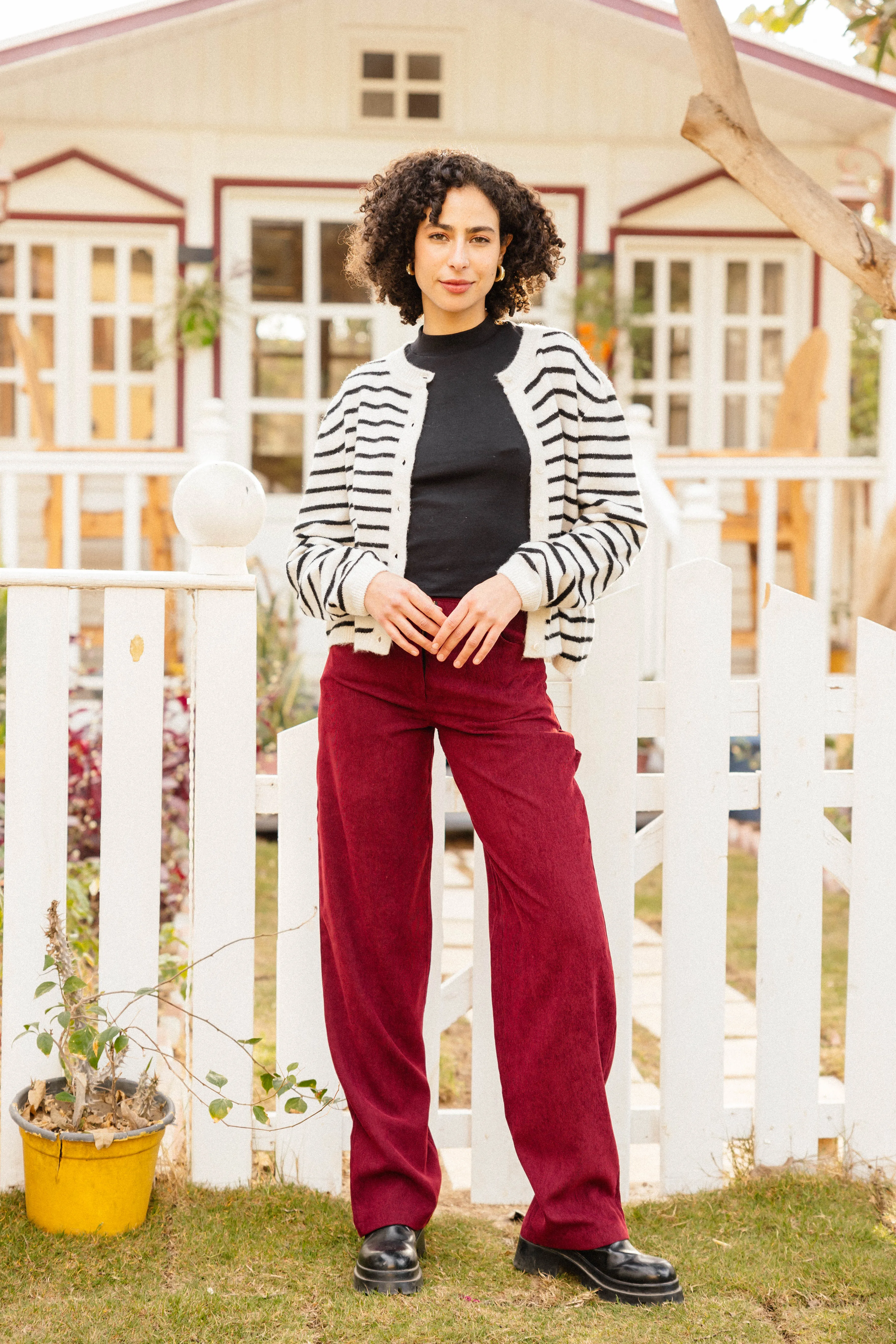CORDUROY STRAIGHT FIT PANTS BURGUNDY
