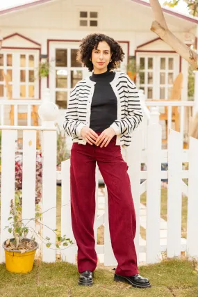 CORDUROY STRAIGHT FIT PANTS BURGUNDY