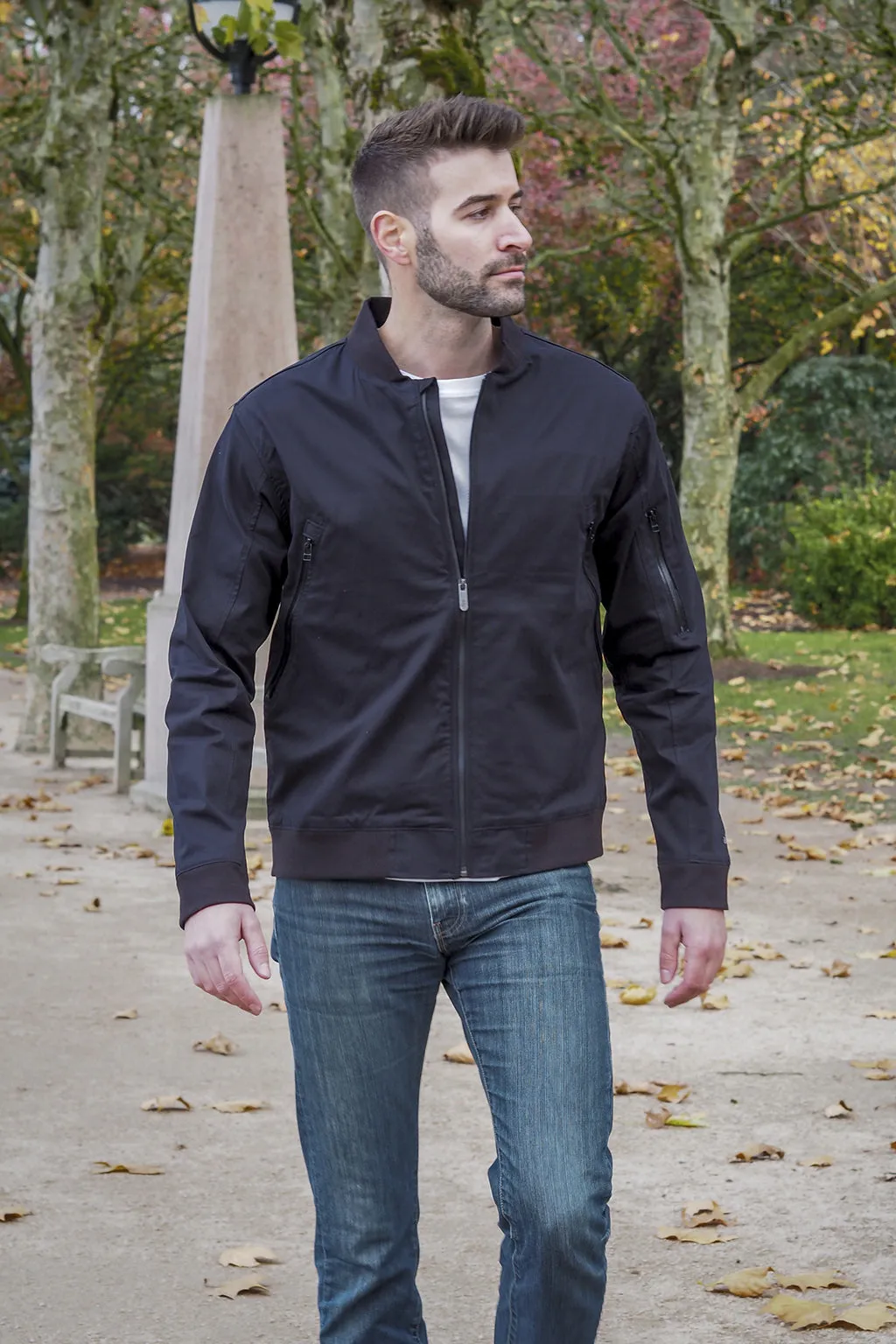 Cyan | Men's Zippered Cotton Bomber With Lining