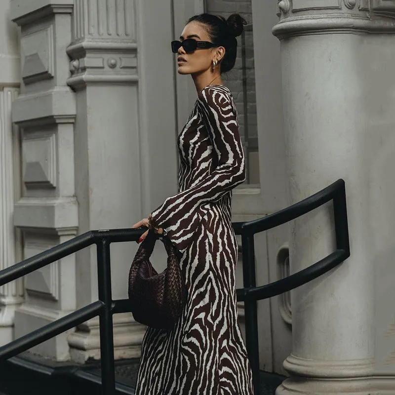 Darianrojas 2000s fashion Bohemian Summer New Printed Dress Women's Style Sexy Hot Girl Perspective round Neck Long Sleeve Dress