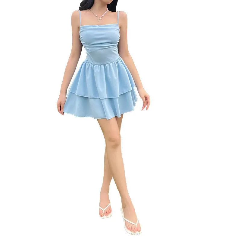 Darianrojas homecoming dresses Sweet Sling Waist Slimming a Swing Dress Summer New Fashion Hot Girl Backless Skirt