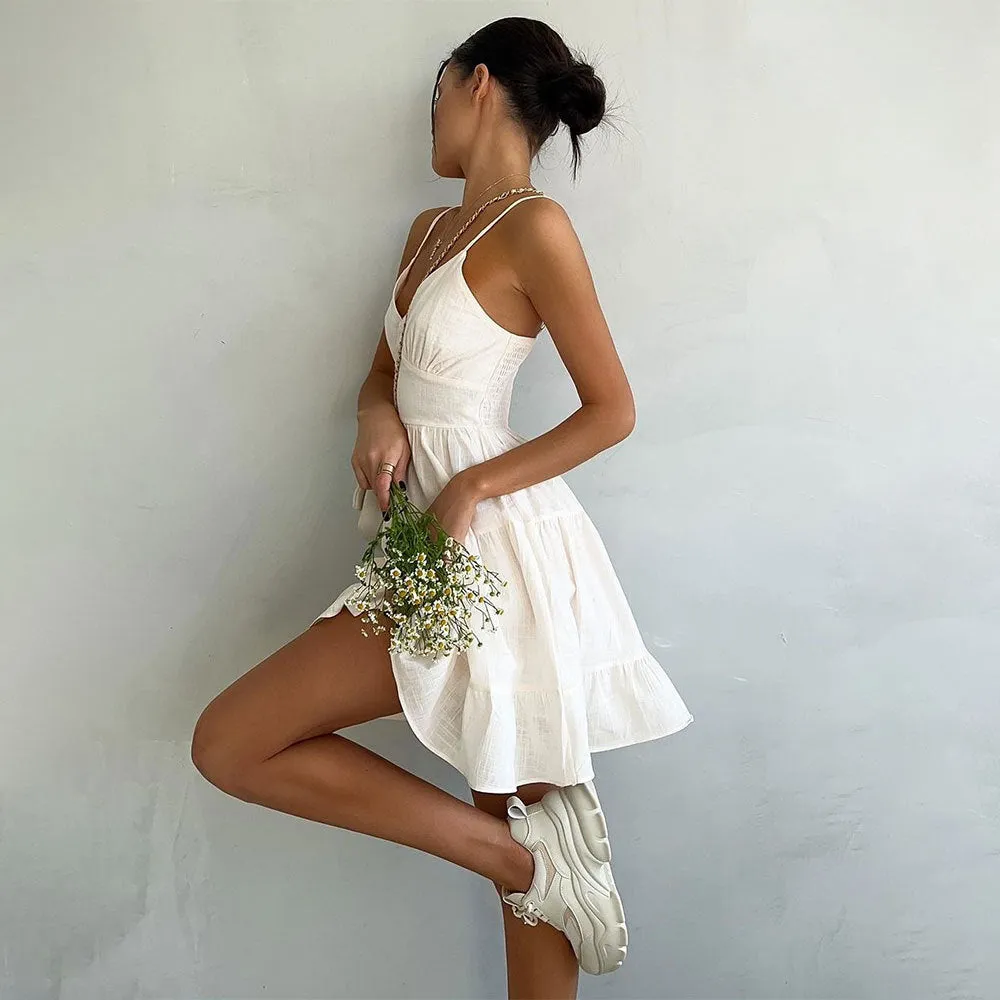 Darianrojas summer outfits inspo Linen Sling Dress Summer Sleeveless Sexy Slim-Fit Back Dress for Hot Girls