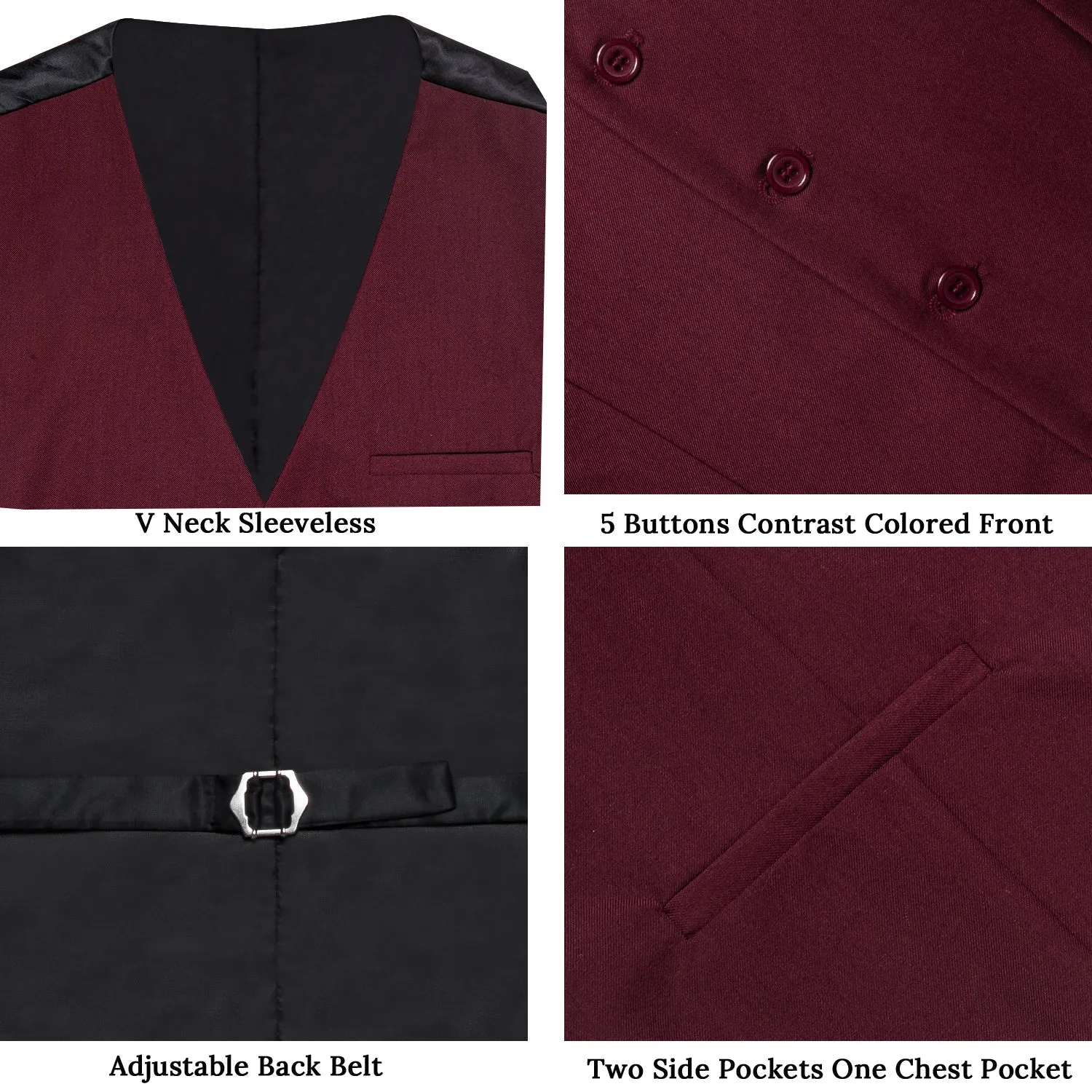 Dark Red Solid Silk Men's Classic Vest