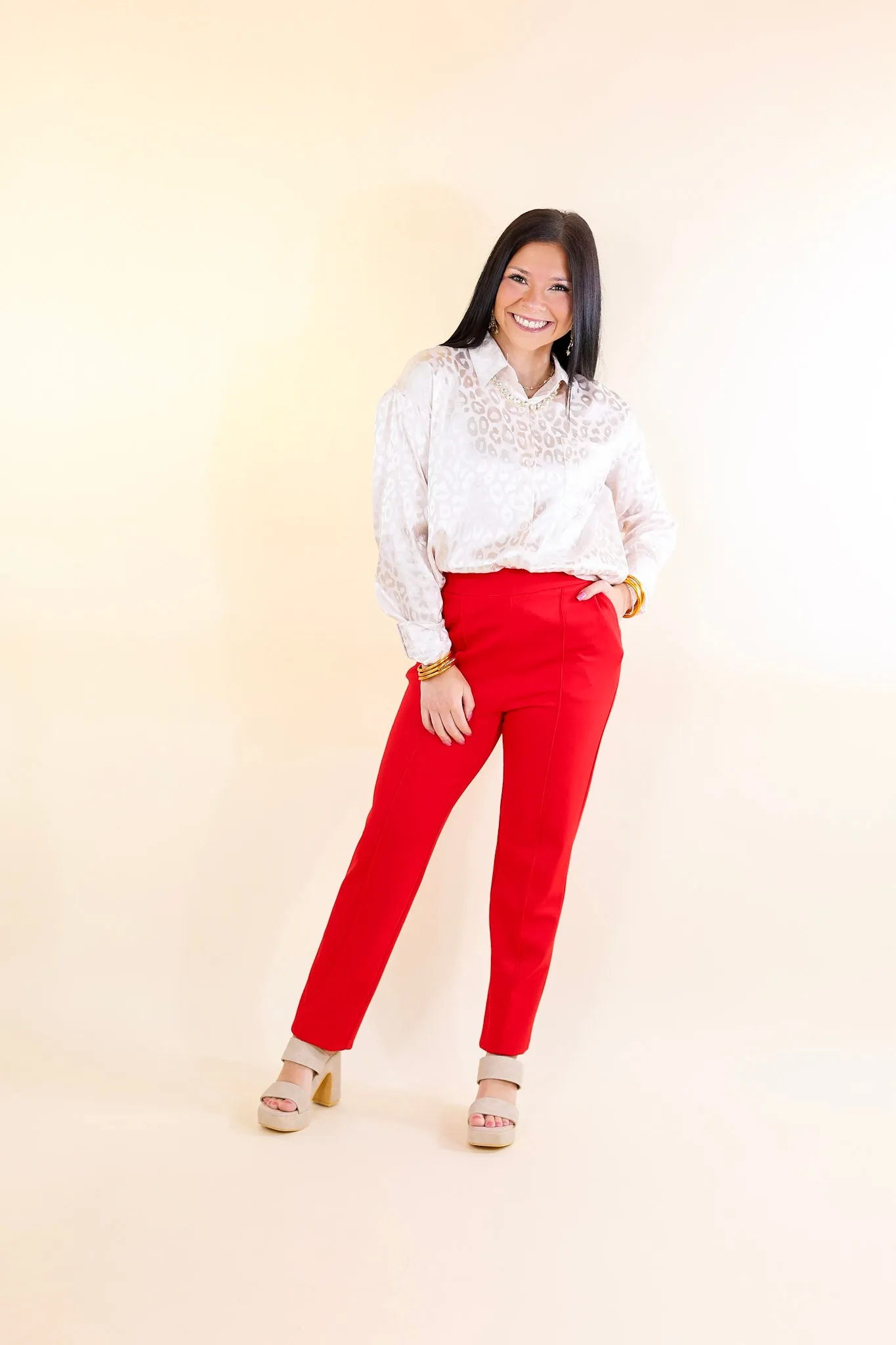 Elegant Ensemble Trouser Pants in Scarlet Red