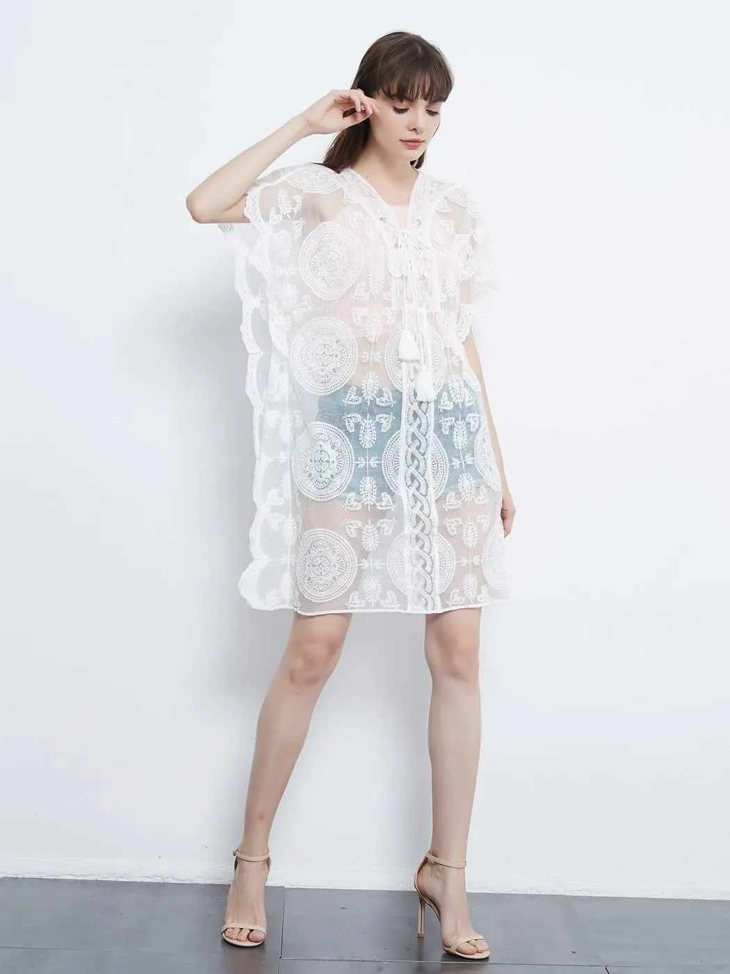 Embroidered Mesh Sheer Midi Dress