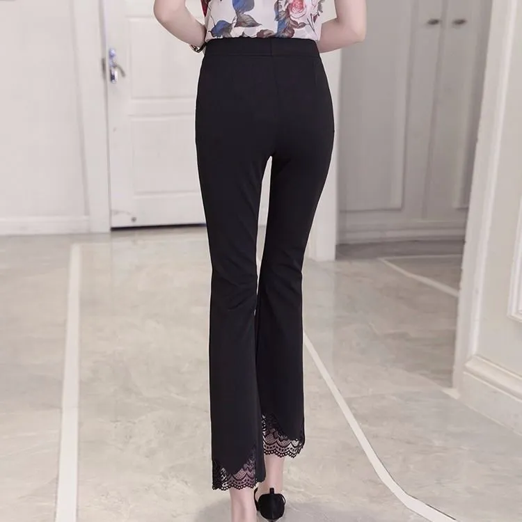 Fashionkova  Casual Pants Women Slim Black High Waist Ankle Length Stretwear 3XL Ins Elegant Chic Flare Trousers Ladies Simple All-Match New