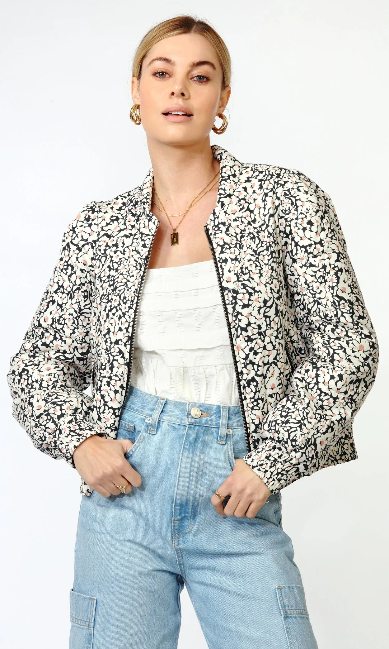 Gracie Puff Sleeve Bomber Jacket