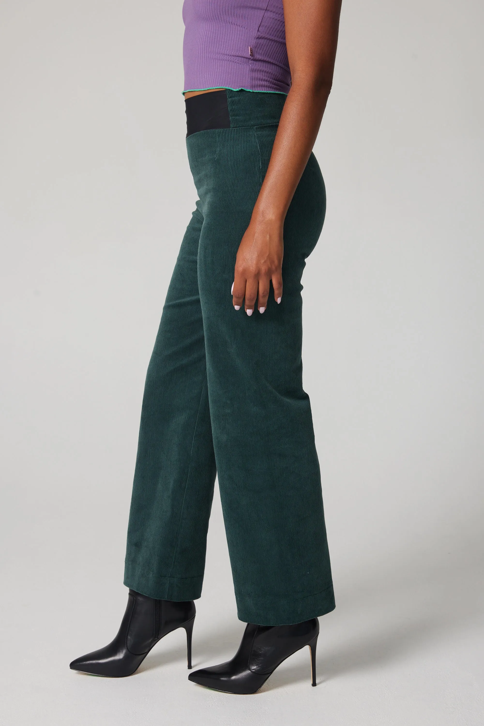 High-Rise Corduroy Straight Leg Pants - Green